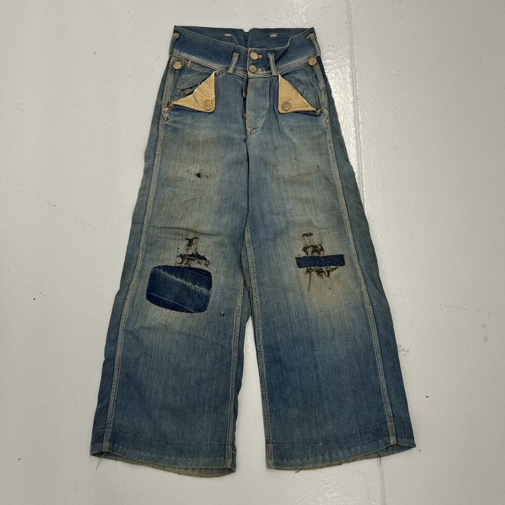 Vintage 40s The Big Favorite Buckleback Mule Flap Jean 23x22